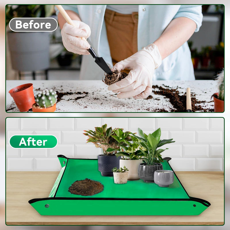 Plant Repotting Mat 26.8" X 26.8",Square Succulent Gardening Mat Waterproof Transplanting Mat Thickened Foldable Soil Change Mat and Potting Soil Mess Control Tidy Tray Repotting Mat Green-small 26.8" X 26.8"