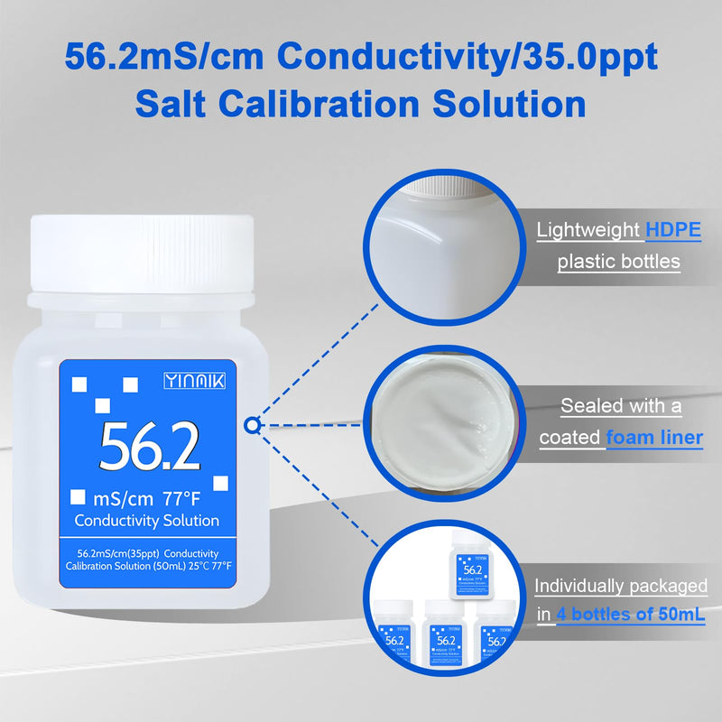 56.2mS Conductivity Solution, 35ppt Salinity Calibration Fluid, Salt buff Solution for Salt Meter&Salt Refractometer of Aquarium, EC Calibration liquid for EC Meter TDS Tester, 4 Bottle of 50mL
