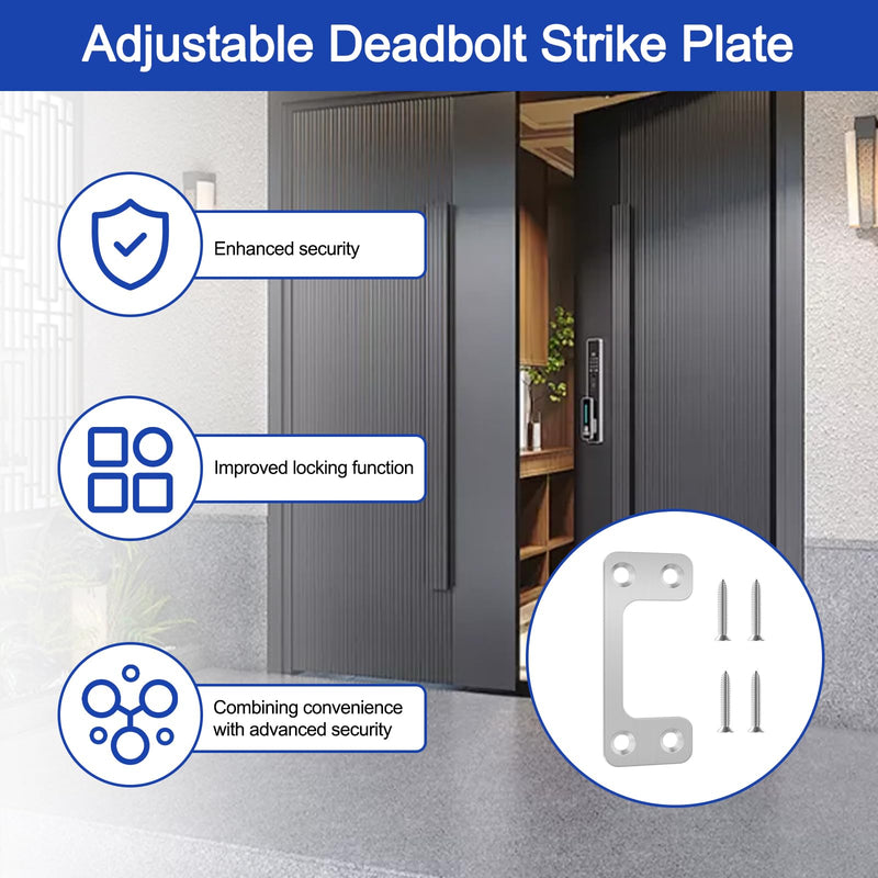 Oversized Deadbolt Strike Plate (1.125" X 2.75") - Adjustable Strike Plate for Exterior Doors, Large Hole for Deadbolts & Electronic Locks, Home & Rental Security, Property Managers Favorite -6 Packs