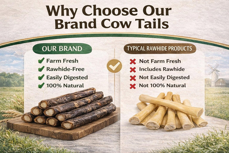 Natural Cow Tails for Dogs 8-10 Inch Long-Lasting Chew Sticks | Pack of 10 | Single-Ingredient, High-Protein Dog Treats | Grain-Free & Rawhide-Free | Best for Medium & Large Breed