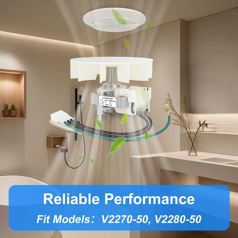 BVC0367-00 Ceiling Exhaust Fan Motor and Blade Combo, 50 CFM Replacement for Mobile Home Bathroom Exhaust Fan, Compatible with V2270-50 and V2280-50
