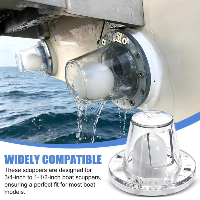 Boat Self Bailing Ball Scupper Valve Self-Bailing Scupper Valve Fits 3/4 inch to 1-1/2 inch Openings Replacement for Marine Flow-Max Ball Scuppers Fits 4 PACK