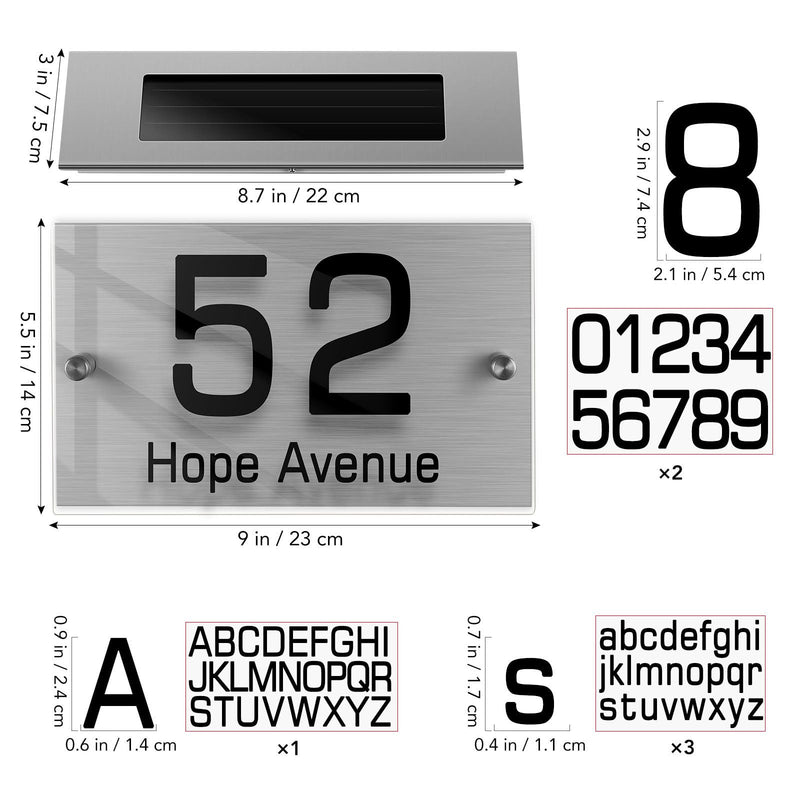DOITOOL Solar House Numbers, Solar Address Sign LED House Numbers Solar Powered, LED Lighted Address Plaque Outdoor LED Illuminated Address Numbers for Home House Street