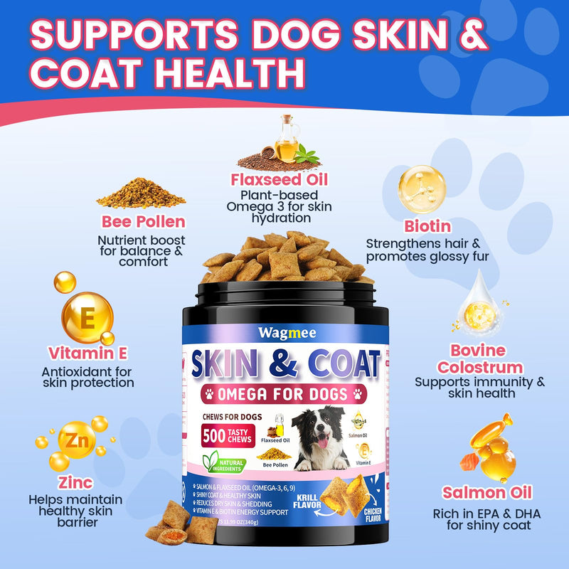 Cat Multivitamin with Fish Oil, 500 Crunchy & Creamy Chews Omega 3 for Dogs, 500 Chews Skin & Coat Supplement for Dog