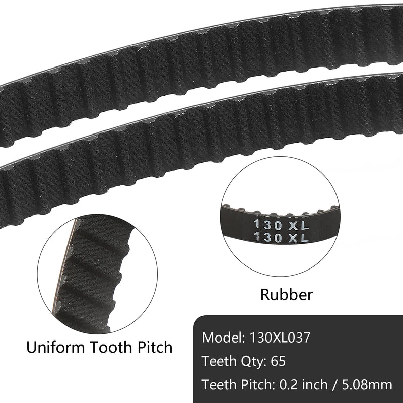 2Pcs 130XL 037 Timing Belt 65 Teeth Black Cogged Rubber Geared Belt 10mm Cog Drive Belt (130XL037)