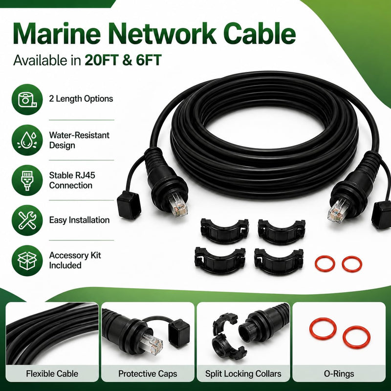 6ft Marine Network Cable, RJ45 Male to Male Ethernet Cable Compatible with Garmin GPSMAP, ECHOMAP UHD/Ultra, Fish Finder, Radar, GMR, GMS 10, GCV & GSD, Replacement for 010-10550-00 6FT