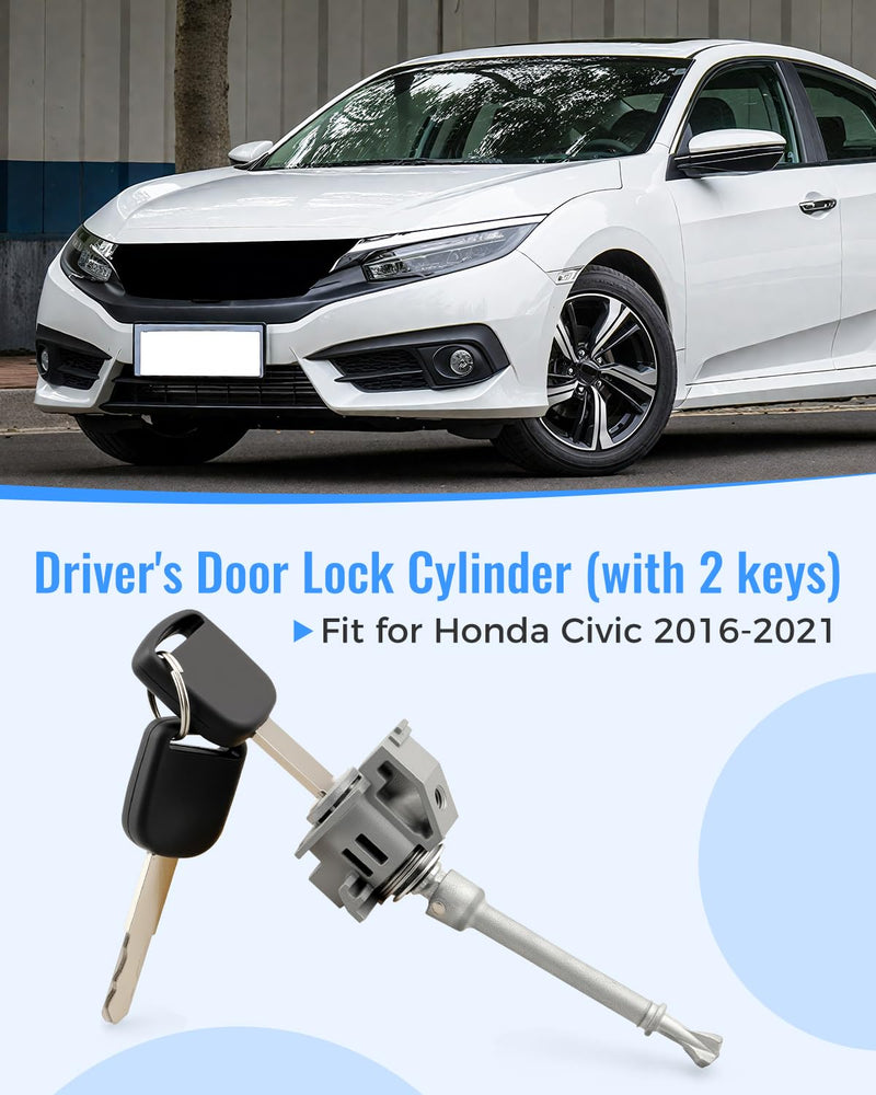 Left Driver Side Door Lock Cylinder with 2 Keys 04921-TLA-A01 Fit for Honda Civic 2016 2017 2018 2019 2020 2021, 04921TBAA01