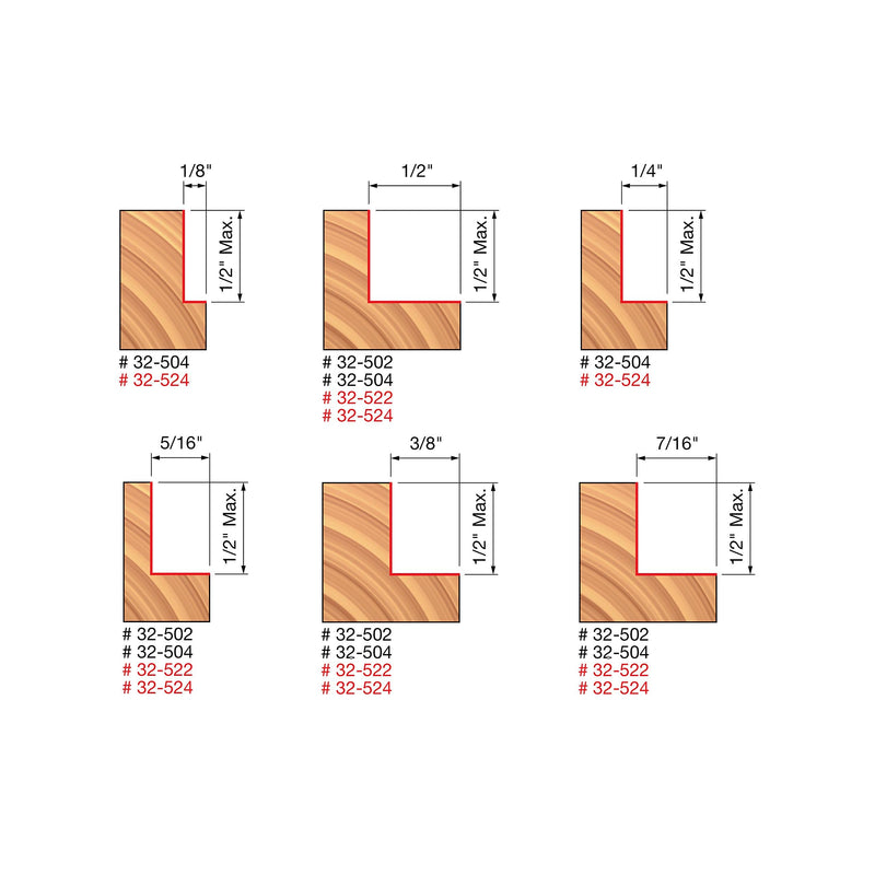 Freud 32-504 Rabbeting Bit Bearings,Flush:1/8,1/4,5/16,3/8,7/16,1/2", 1/4" Shank 1/4-Inch Shank Multi-Rabbeting Router Bit Set