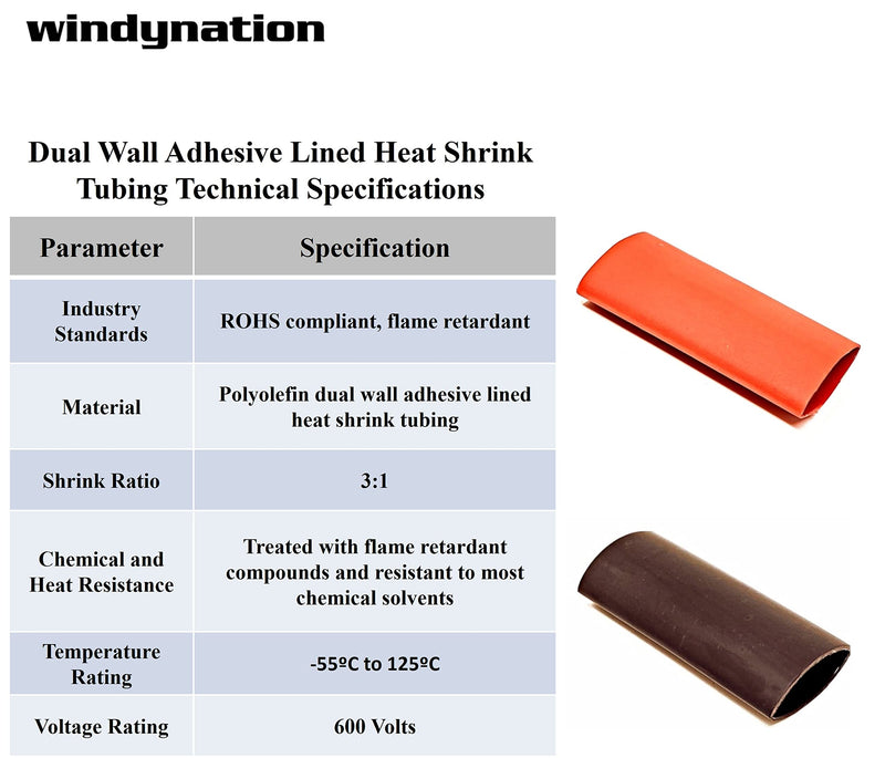 4 Gauge 1 Pair Positive and Negative (+/-) Pure Copper Top Post Battery Cable Ends Terminal Connectors + Dual Wall Adhesive Heat Shrink Tubing - by WindyNation 4 Gauge