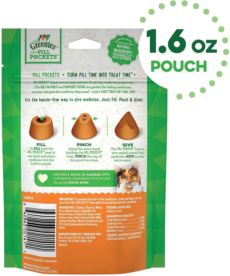 ( 3 Pack) Feline GREENIES Pill Pockets for Cats Natural Soft Cat Treats, Chicken 1.6 oz. (45 Treats Each) with 10ct Pet Wipes - PawsPlanet Australia