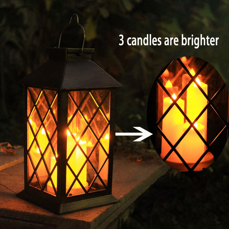 Solar Outdoor Lantern, Garden Hanging Waterproof Lanterns PVC Upgrade 3 LED Flickering Flameless Candle Decorative for Garden Women Mom Grandma Halloween Gifts (Grid Candle) grid candle