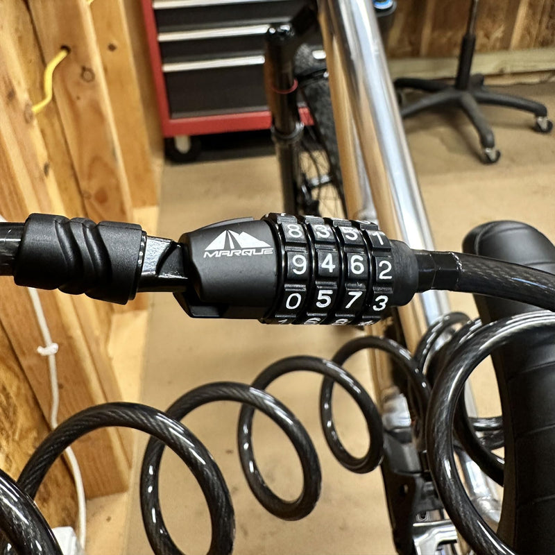 MARQUE Combination Bike Lock Cable- 3/8 inch (5FT, 10FT, 15FT, 25FT) Resettable Combination Lock, Anti-Theft Coiled Secutiry Cable for Bicycles, Kayaks, Paddle Boards, Gates and Outdoor Gear (10 FT) 10 FT