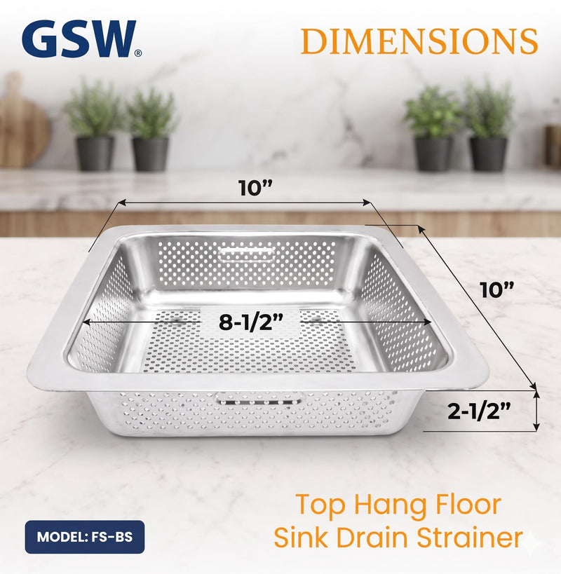 GSW FS-BS Stainless Steel Floor Sink Drain Strainer 10” x 10” x 2-1/2” 3"H SS