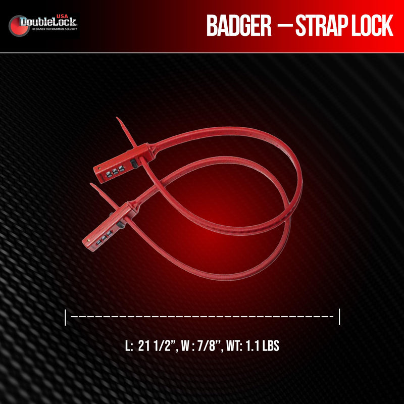 DoubleLock Badger Strap Lock 2 Pack, 19 Inch Strong and Pliable Combination Strap Locks, Resettable Zip Style Security for Helmets, Backpacks, Coolers, Skis, Strollers and Cabinets