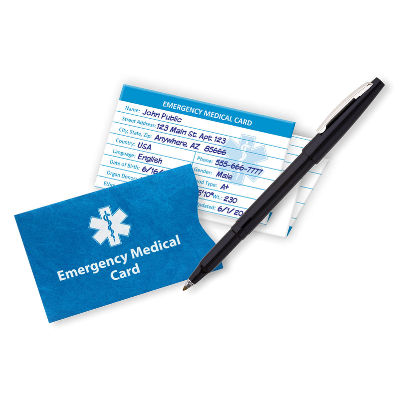Emergency Medical Alert Informations ID Wallet Cards with Protective Tyvek Sleeves – Recognizable Star of Life Symbol for First Responders, Pocket Size, Pack of 4