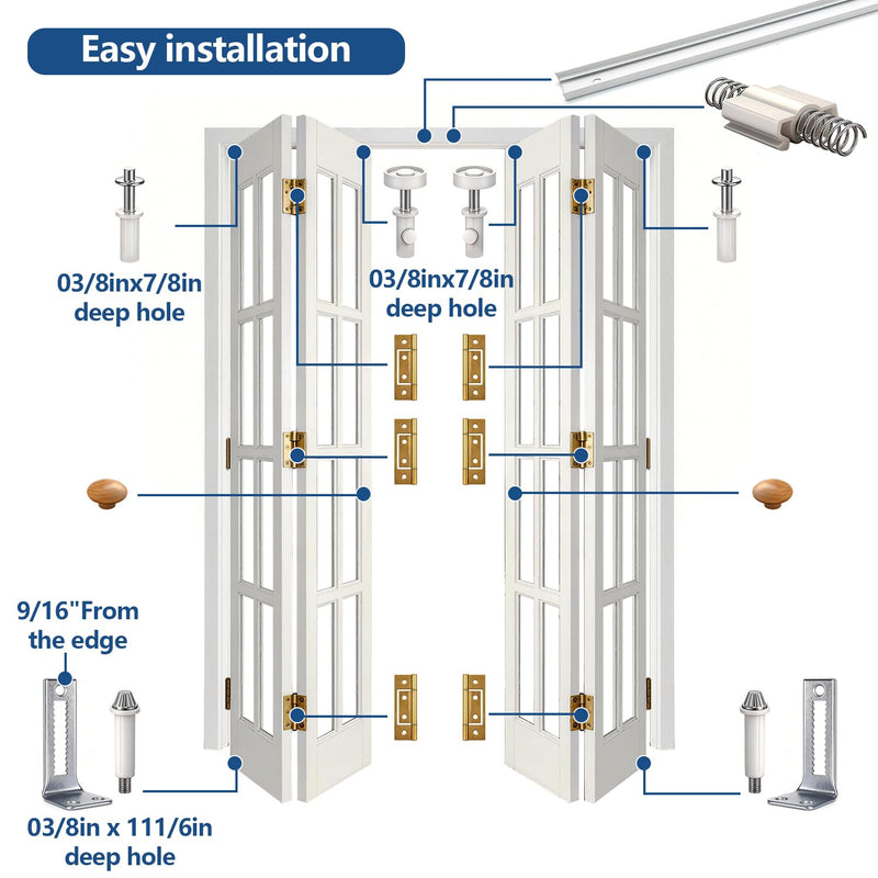 Bifold Door Hardware Kit 30in for Closet | Folding丨Steel track | Pivots & wheels | 200lb capacity | Easy DIY repair/replacement 30" Track-1 V Fold