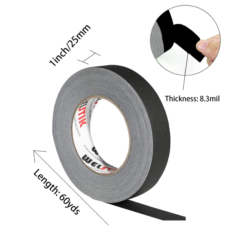 WELSTIK Black Gaffer Tape 1 Inch 1" X 60 Yards-Heavy Duty Gaffers Tape for Cables,Photography,Theater Stage Setup,Interior Design,Residue Free,Non Reflective,Easy to Tear