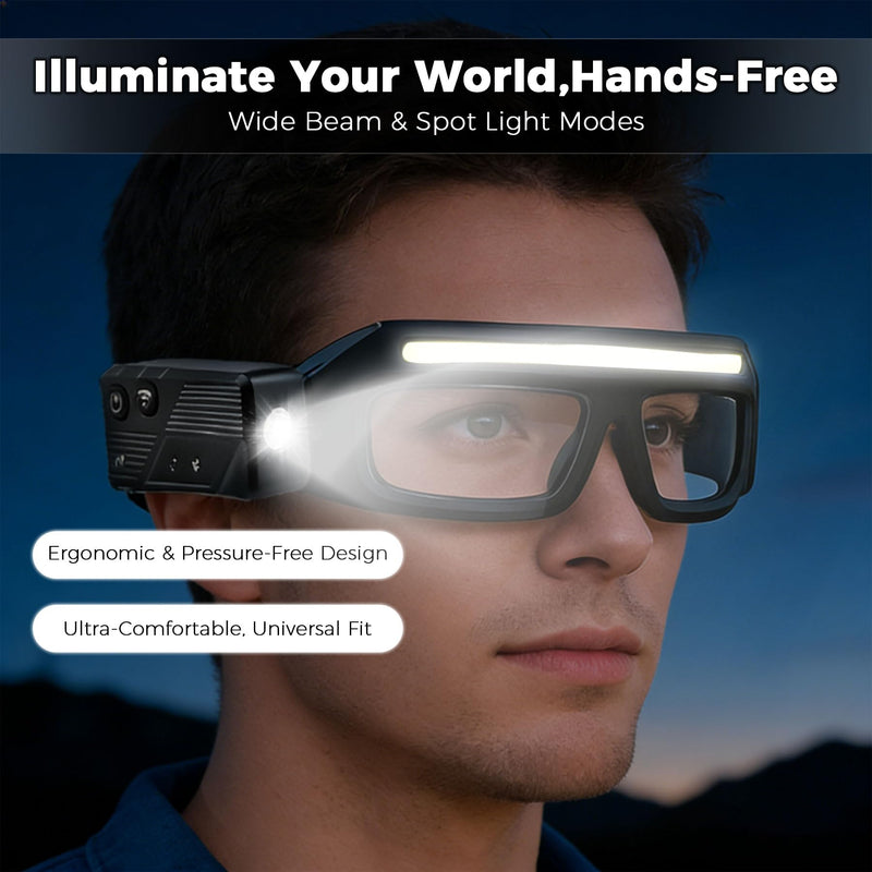 Adjustable Headlamp Glasses With Motion Sensor Rechargeable Headlight Safety Glasses for Camping 2 Pack Yellow