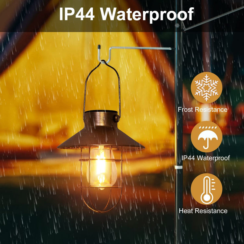 pearlstar Solar Lanterns Outdoor Metal Solar Powered Hanging Lights Waterproof for Barn Wall Yard Garden Patio Garage Balcony Porch Fence Decor, Warm White Edison Bulb (Copper-2pack) 2pack-Copper