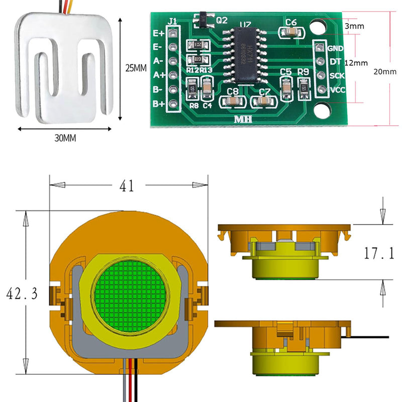4PCS 50KG Load Cell Weighing Sensor Half-Bridge Strain Gauge Human Body Scale with Bracket + HX711 Amplifier AD Module
