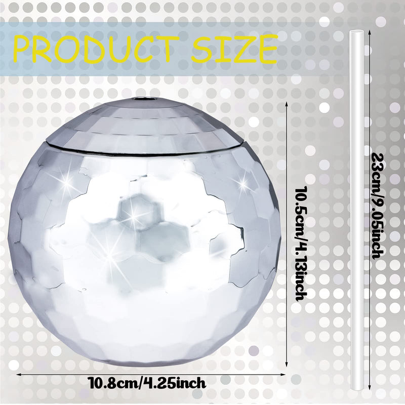6 Pcs Disco Ball Cups Silver Spherical Cup Disco Flash Ball Cocktail Cup Sparkly Glitter Disco Ball Cups with Lid and Straw Disco Wine Glass Drinking Syrup Tea Bottle for Disco Bar Party Supplies