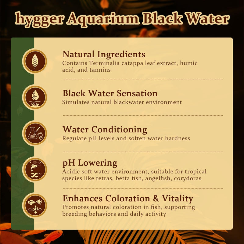 hygger Blackwater Aquarium Conditioner with Natural Olive Leaf Extract, Humic & Tannins, Regulate pH Value Soften Water Create Tropical Biotope Black Water Environment for Freshwater Aquarium (500ML) 500ML