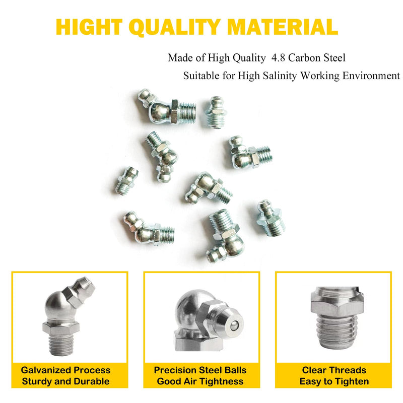 1/4"-3/8" 36Pcs 3 Sizes Grease Fitting Assortment Straight 45 90 Degree Grease Zerk Fittings, Galvanized Steel Grease Fittings and Grease Gun Tips for Industrial/Agricultural Machinery Yoliko 3Size-36Pcs - NewNest Australia