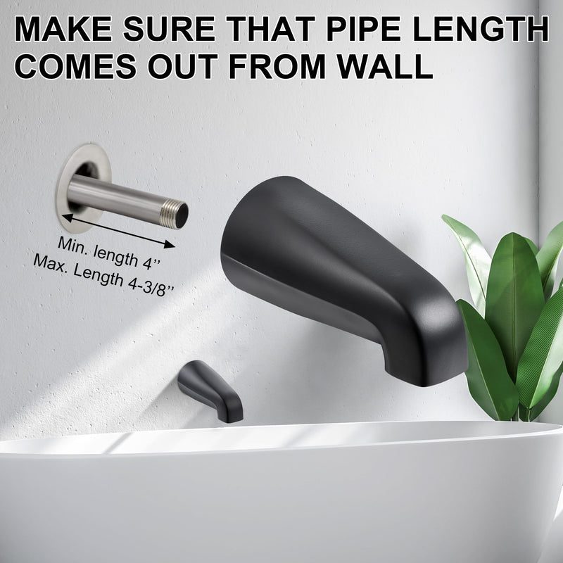 Dreyoo Universal Bath Tub Spout with Adapter Bathroom Bathtub Faucet Spout Without Diverter, Fits for 1/2'', 3/4'' IPS Inside Thread Connection and Tub/Shower Faucet Brands 5" Length(Matte Black) Matte Black