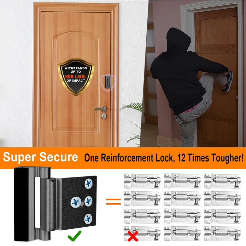 Home Security Door Reinforcement Lock, Upgraded Front Door Locks for Kids Safety Withstand 800 lbs, Child Proof Door Lock, Extra Door Lock from Inside Prevent Unauthorized Entry (2 Pack, Black) 2
