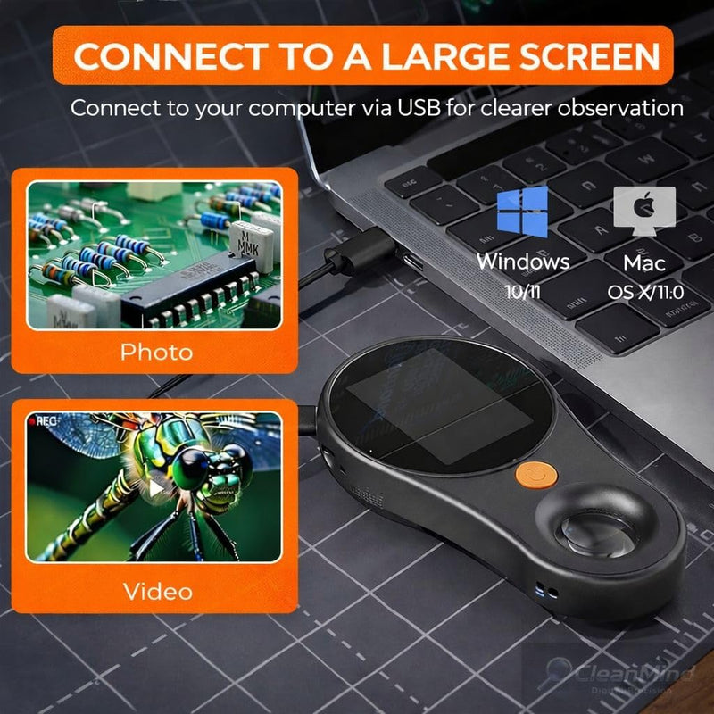 Digital Microscope 500x with 2.0" IPS Screen, Magnifying Glass, Coin Microscope, Trichome Microscope, USB Connection, Ideal for Electronics, Jewelry, Coin Collectors and Kids
