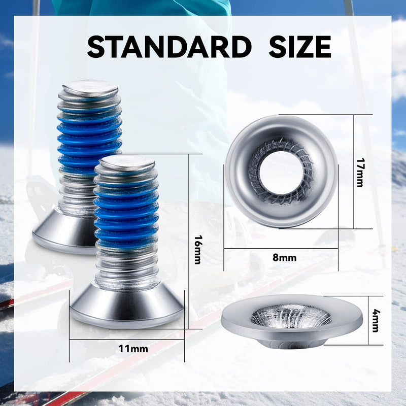 Ferraycle Snowboard Binding Screw Set Include Snowboard Mounting Screws Snowboarding Binding Screws and Snowboarding Screw Washers, Silver 32