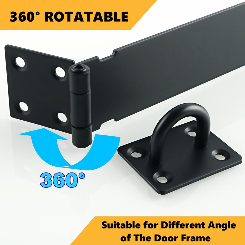 Alise Hasp Lock,Door Hinge Lock Padlock,Black Clasp Latch Hinges Lock for Doors,10 Inch Stainless Steel Chest Latches MS9B-10C 10 Inch Black