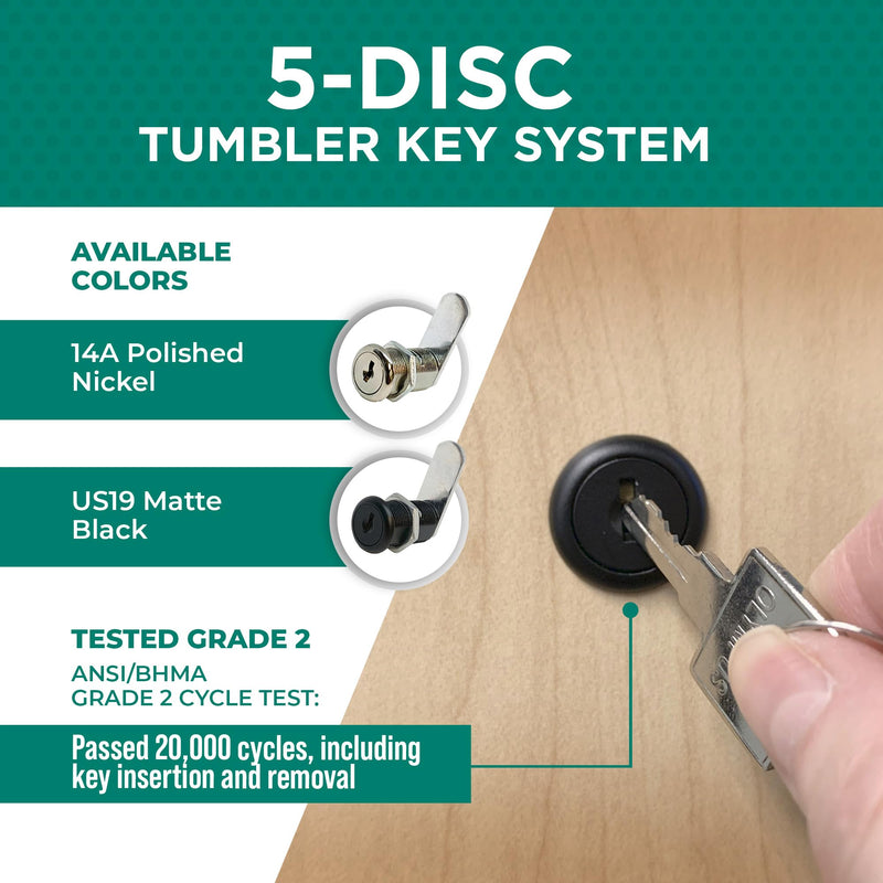 Olympus Lock 5-Disc Tumbler Cam Lock | Cascade Series 961 | 2” Cylinder Length, Matte Black | Secure 5-Disc Tumbler Key System | Key Lock for Drawers, Cabinets, and Lockers