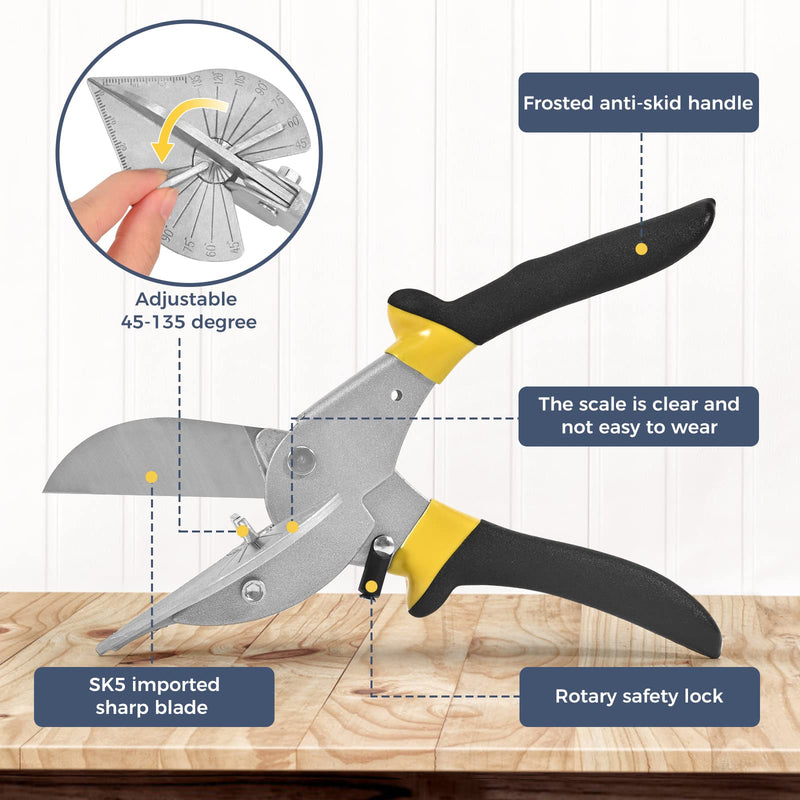 BAOLIAN Miter Shears，Sharp Multi Angle Scissors, Adjustable From 45 ° to 135 ° Quarter Round Cutting Tool, Used to Cut Trunking Plastic，Rubber, PVC, Thin wood,DlY and Home Decoration Projects