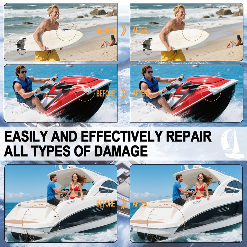 Marine Fiberglass Repair Kit for Boats Pro Gel Coat & Epoxy Resin to Fix Holes, Chips, Deep Cracks on Kayaks, Sailboats | DIY Fiberglass Boat Repair with Color Match and Fast Cure 200g