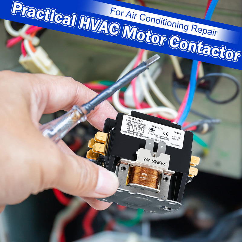 Dreyoo 1 Pack Carrier HVAC Motor Contactor, 24V 25 Amp Coil 1 Pole Replacement Relays Compatible with C230B, Air Conditioner, Heat Pump, Refrigeration Systems