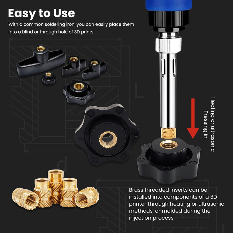 1/4"-20 Heat Set Threaded Inserts,60 Pieces 1/4"-20x5x8 Heat Set Insert for 3D Printing Components and Plastic Parts,Brass Knurled Nuts 60