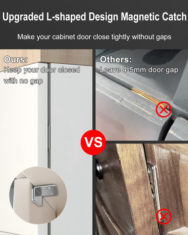 Jiayi Cabinet Magnetic Catch 4 Pack Ultra Thin Door Magnet L-Shaped Drawer Magnets Adhesive Cabinet Magnet Closures for Kitchen Wardrobe Door Closing Magnetic Door Catch Closer Silver