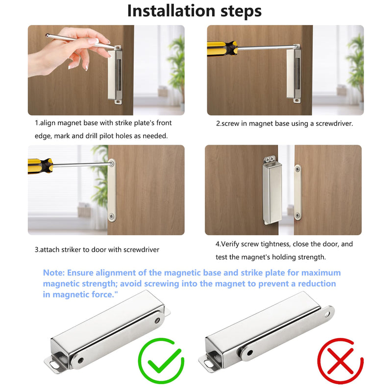 2 Pack | Heavy-Duty Magnetic Door Catch - 90lb Pull Force, Stainless Steel, Anti-Rust, Ideal for Screen Door, Pantry Door, Barn Door and RV Doors. Large-90Lbs 2