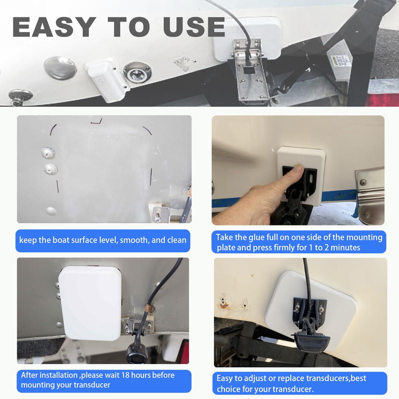 Transducer Mounting Board，Screwless Resistant Transducer Mounting Plate kit , No Screwing into Boat Hull, Freely Installed on the Boat, 4.5"*3.5" Standard Size (White)