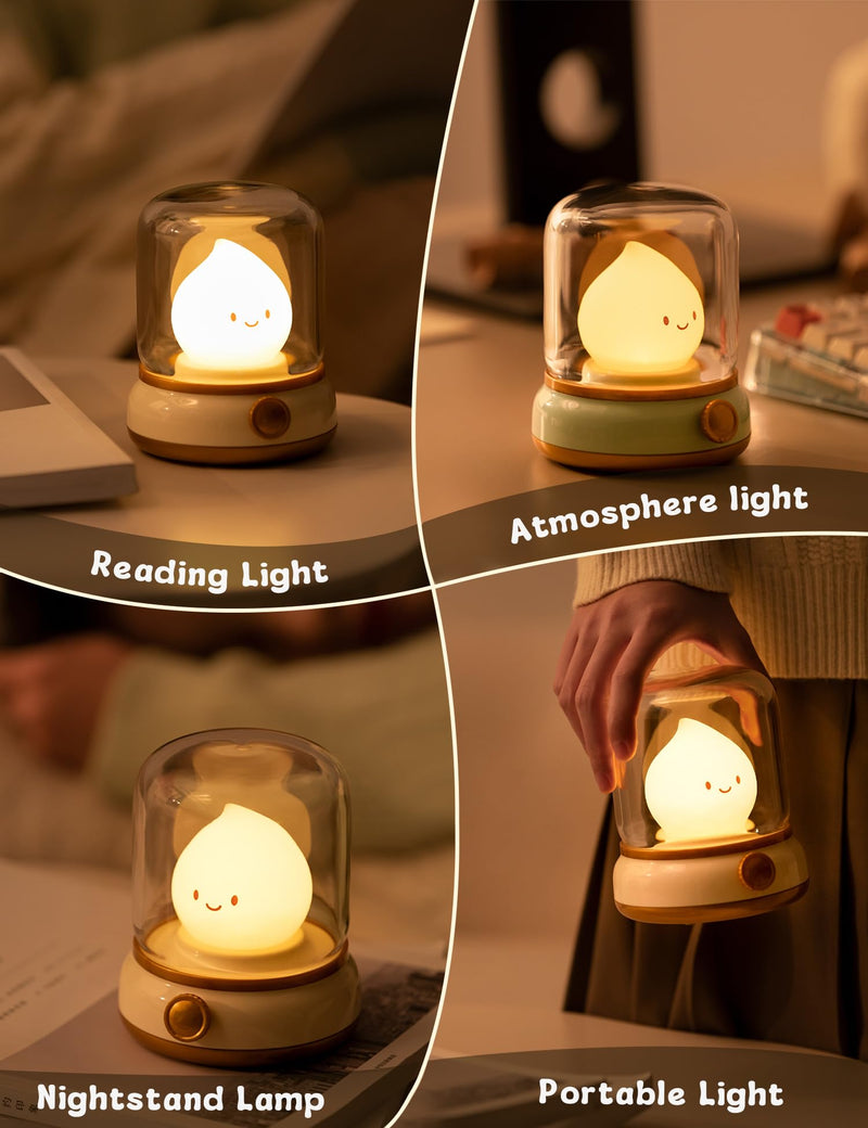 Cute Chibi Flame Lamp, Anime Cozy Lights, Retro Rechargeable Night Light, Decor, Smoko Light, Cute Desk Accessories, Cute Gifts Green
