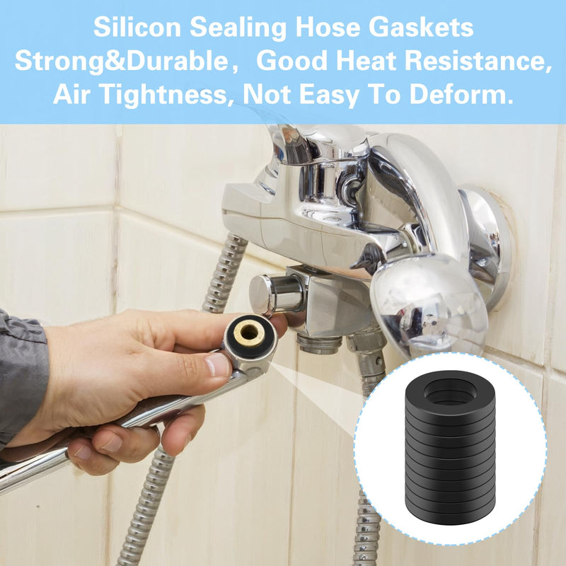 Amaxiu 30 Pcs Black Shower Hose Washers Seals, Silica Gel Shower Head Washer Hose Washer 19mm Seal Tap Sealing Hose for 1/2 Inch Shower Head and Hose(19mm)
