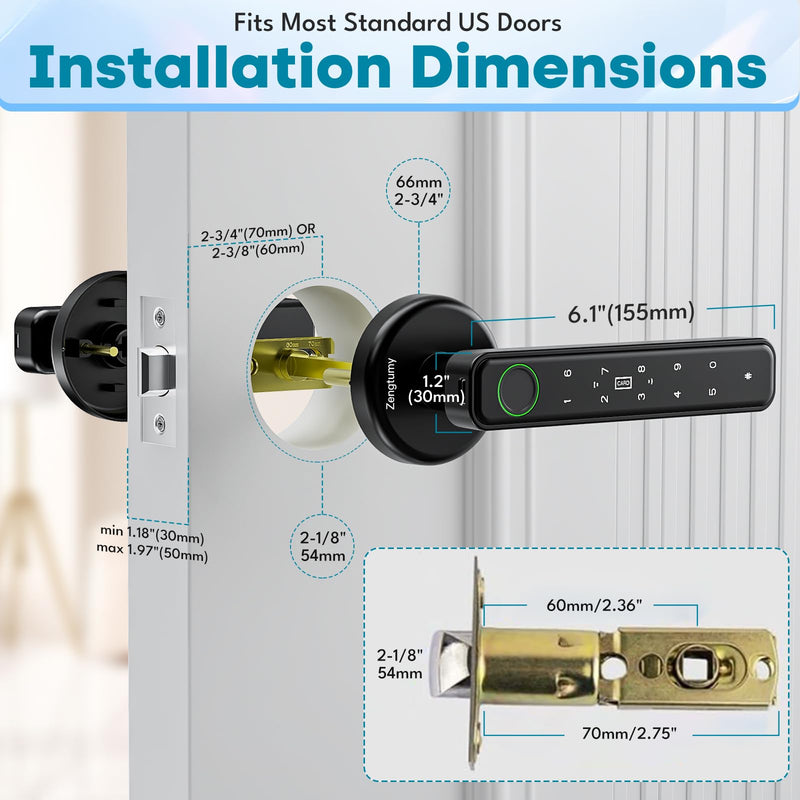 Fingerprint Door Lock, Door Locks for Bedrooms, Biometric Door Lock with Fingerprint/App/Password/Key/IC Card-Smart Door Lock for Home, Hotel, Office, Apartment 70-with app