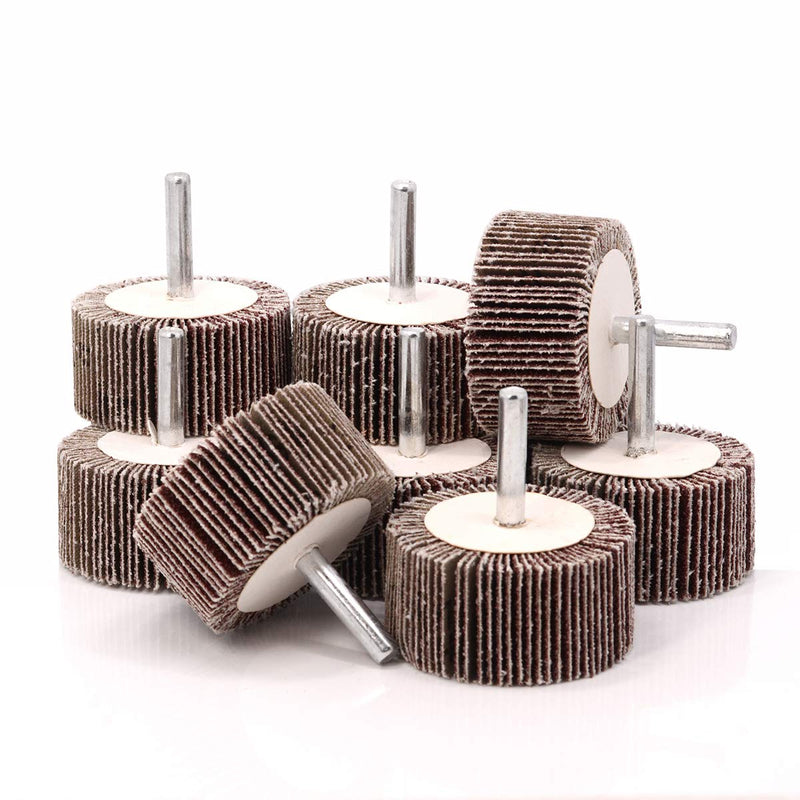 Koopi 10 Pack 2" x 1" x 1/4" Flap Wheels, 80 Grit Aluminum Oxide Sanding Shank Mounted Flap Wheels for Drill - Abrasive Grinding Tool