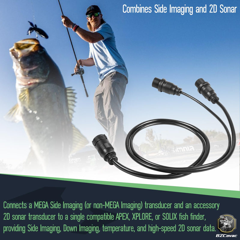 720111-1 14 M ID SIDB Y Splitter Cable for Humminbird - Compatible with SOLIX & APEX Fish Finders, Side Imaging & 2D Sonar Connection