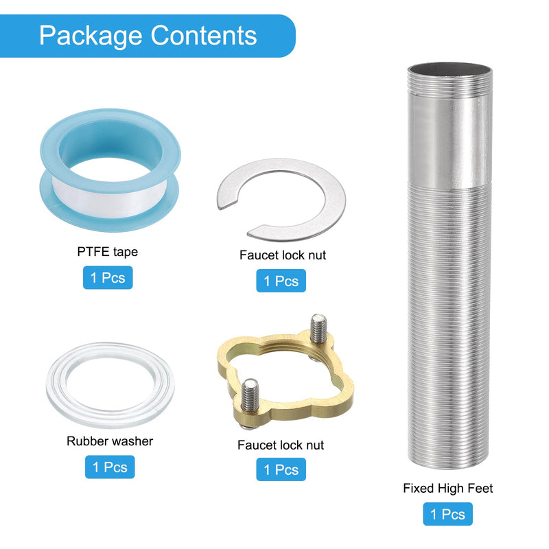 uxcell Faucet Mount Extension Shank 6"x 1.25" Stainless Steel Pipe Faucet Extension Nipple Locknut Kit Extension Threaded Lengthen Fixed High Foot with Nut and Gasket Fittings for Basin - NewNest Australia