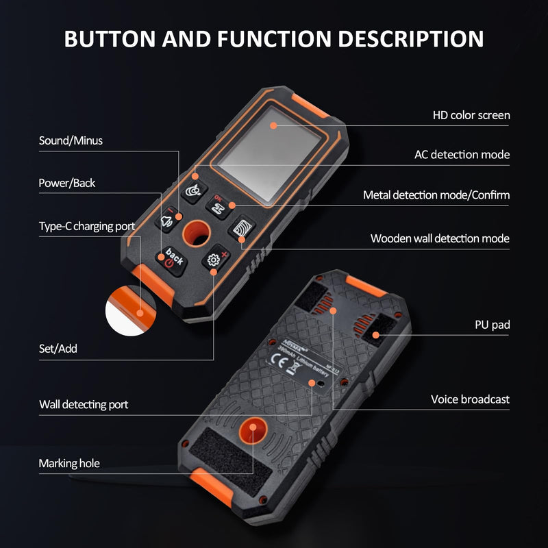 Stud Finder Wall Scanner with Modes for Metal, Wood and AC Wire, HD LCD Display Lithium Battery, Studs Detector Upgraded Smart Sensor Accurate Detection Audio Alarm NF513