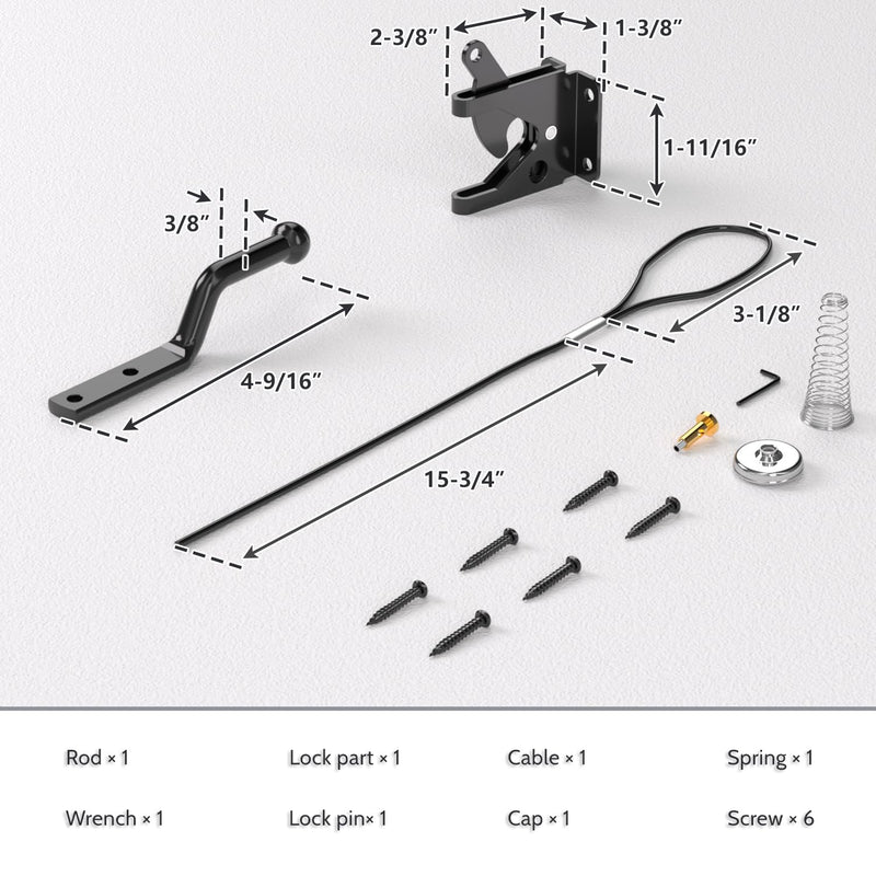 4Pack Gate Latch with Spring Cable Pull for Fence Gate - Carbon Steel - Black,Self Locking Fence Gate Latch,Gate Latch for Wooden Fence,Fence Door Latch (4, Black) 4