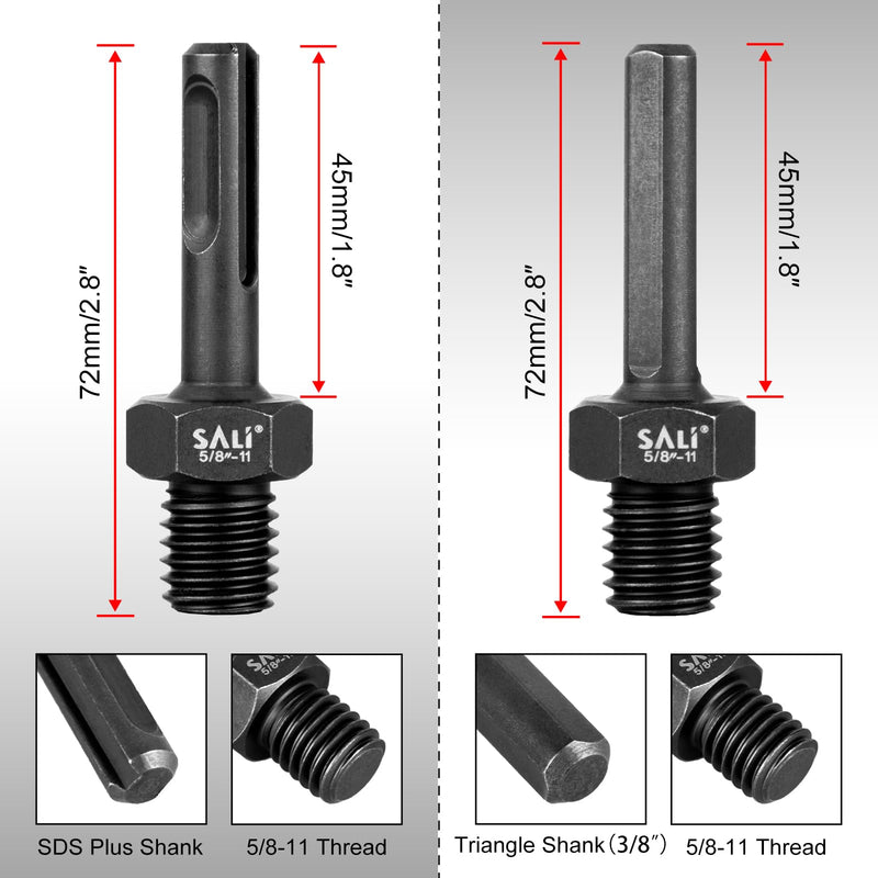 SALI 2PCS Core Drill Bit Adapter 5/8"-11 Thread Male to 3/8" SDS Plus Shank and 3/8" Triangle Shank 5/8" -11 Male Drill Bit Adapter for Threaded Diamond Hole Saw Diamond Core Drill SDS PLUS and 3/8" Triangle Shank - NewNest Australia