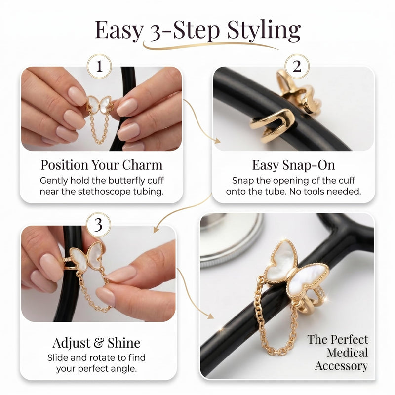 Stethoscope Charms for Nurses Gold Metal Star Butterfly | Includes 4 Pieces. Durable Metal Alloy. Features Gold Tone Design. Compatible With Littmann Stethoscope